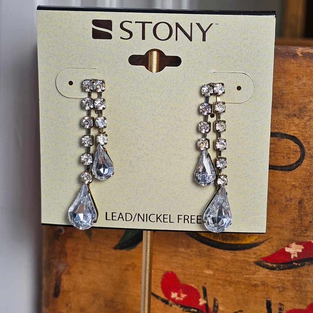 Silver Rhinestone Dangle Earrings Women OS Formal Teardrop